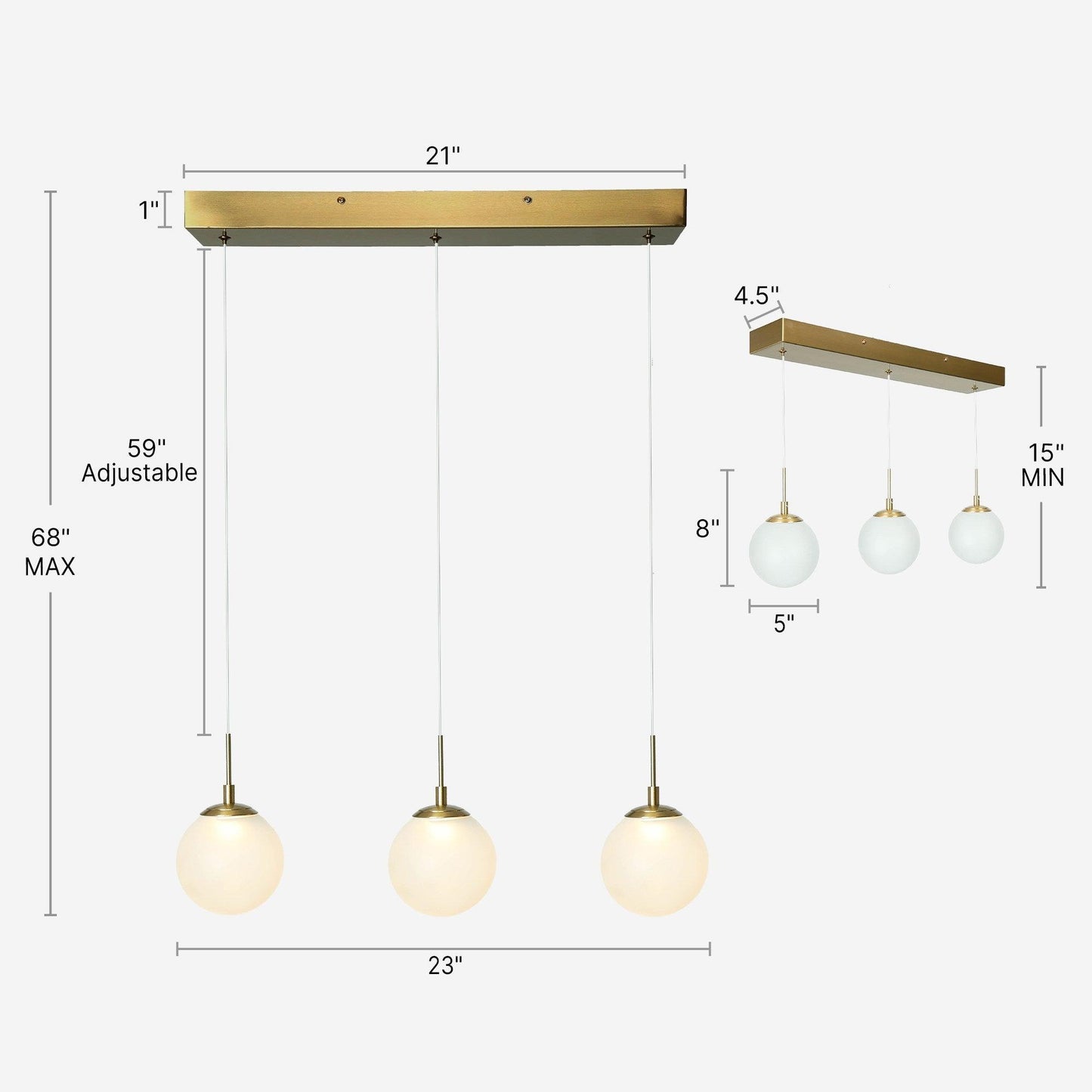 3-Light LED Gold Frosted Glass Island Chandelier - Belles Lighting