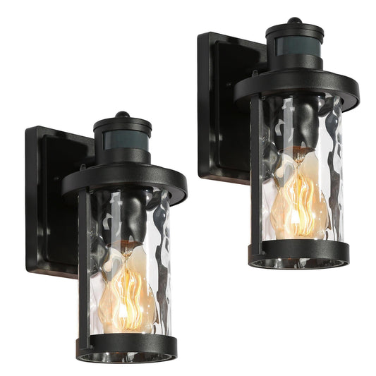 Zoriluna 10.5"H 1-Light Black Dusk to Dawn Motion Sensor Outdoor Wall Lantern Set of 2