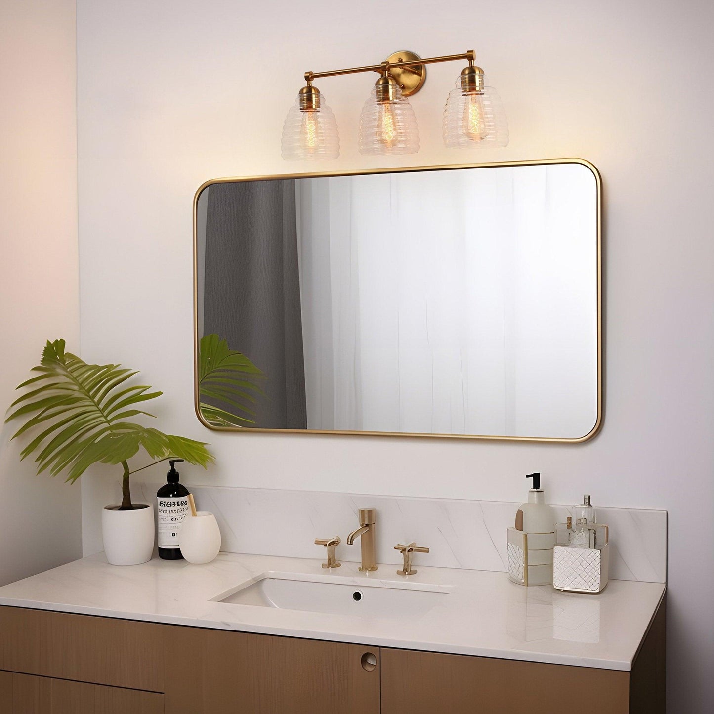 3-Light Modern Gold Glass Vanity Light - Belles Lighting