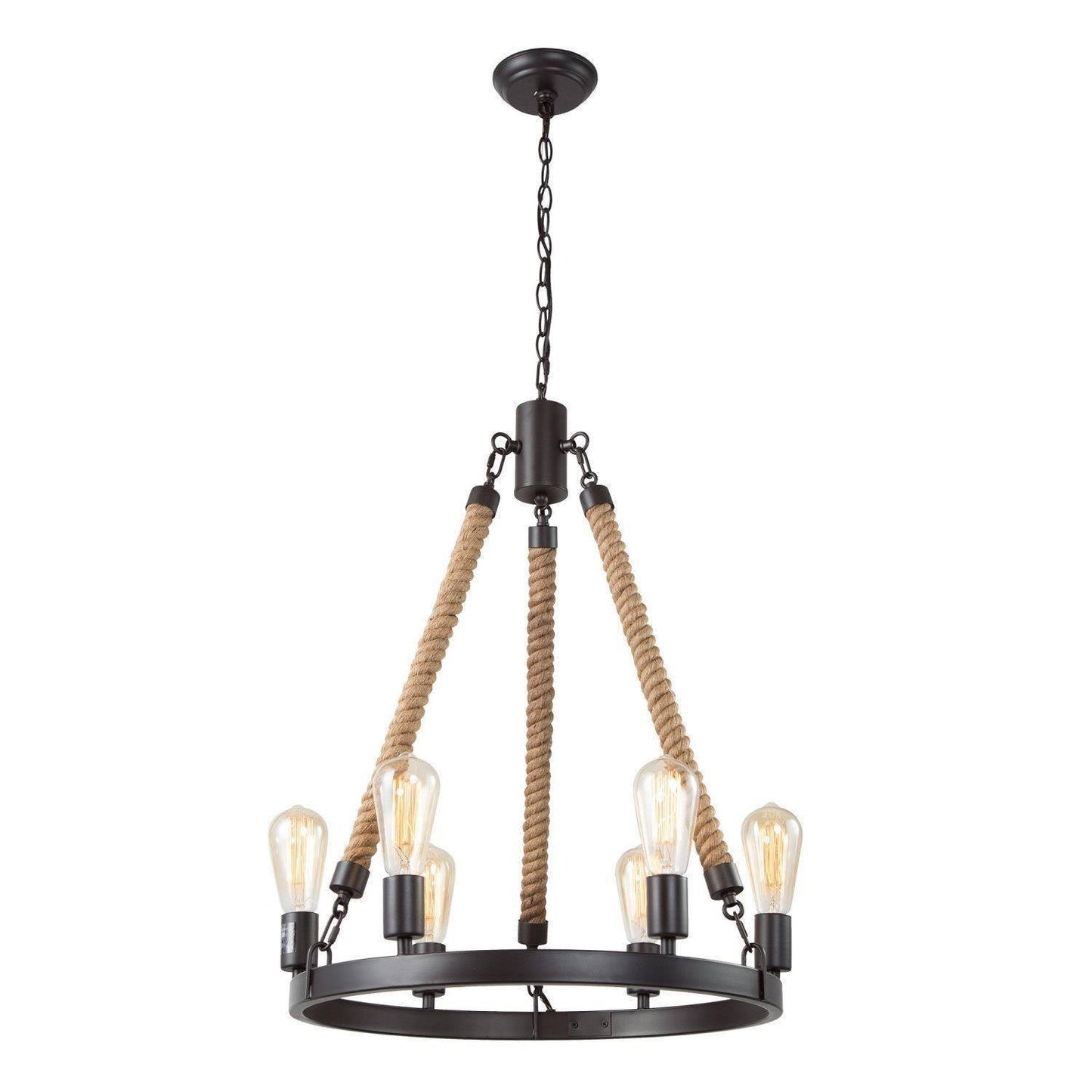 6-Light Farmhouse Rope Wagon Wheel Chandelier - Belles Lighting