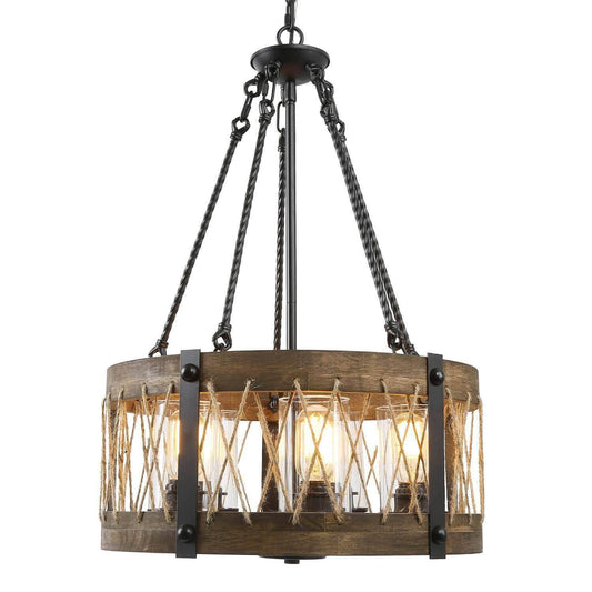 5-Light Wood Drum Chandelier - Belles Lighting