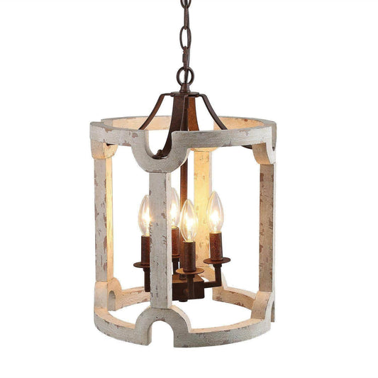 4-Light Farmhouse Wood Drum Chandelier - Belles Lighting