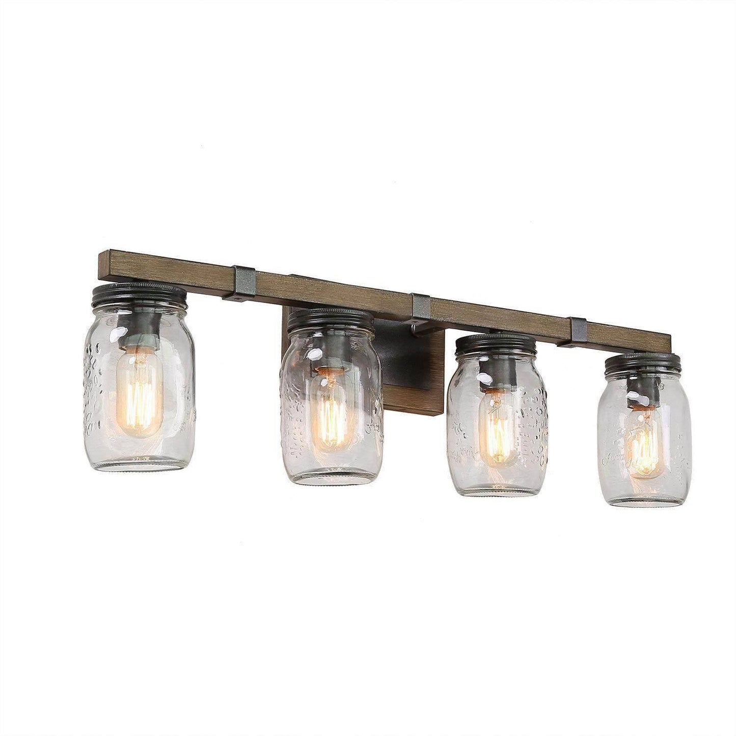 Farmhouse 4-Light Faux Wood Bathroom Vanity Light with Mason Jar Shade