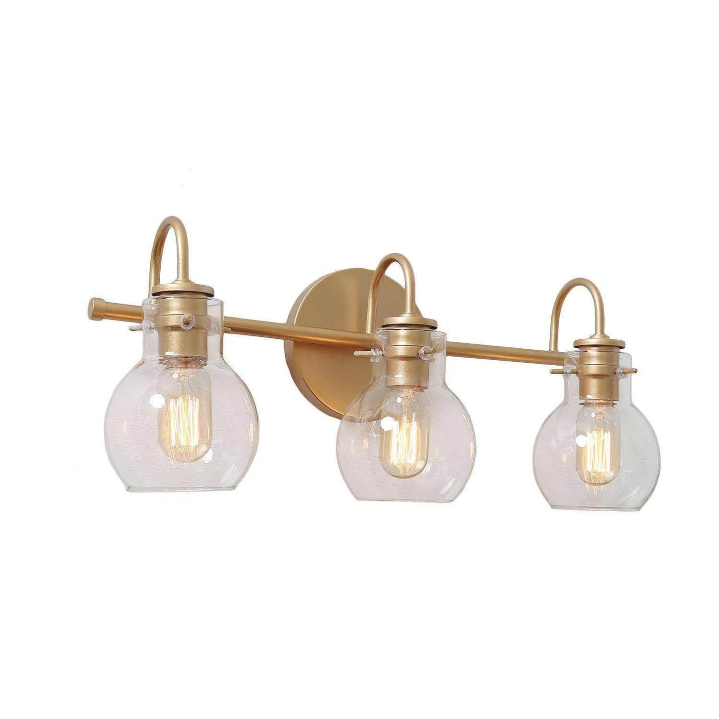 Modern 3-Light Gold Globe Bathroom Vanity Light with Clear Glass Shade