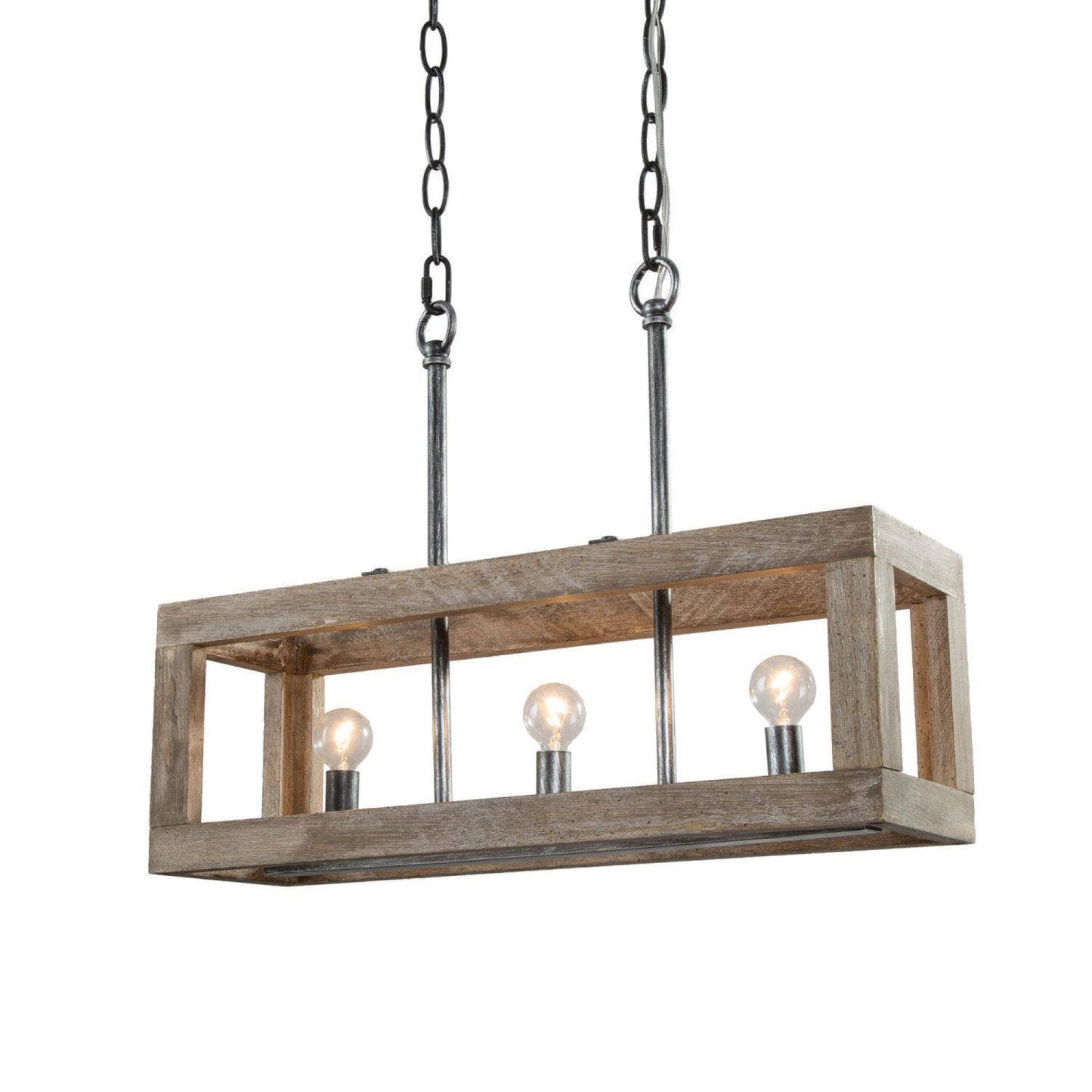 Farmhouse 3-Light Wood Rectangle Island Light Chandelier