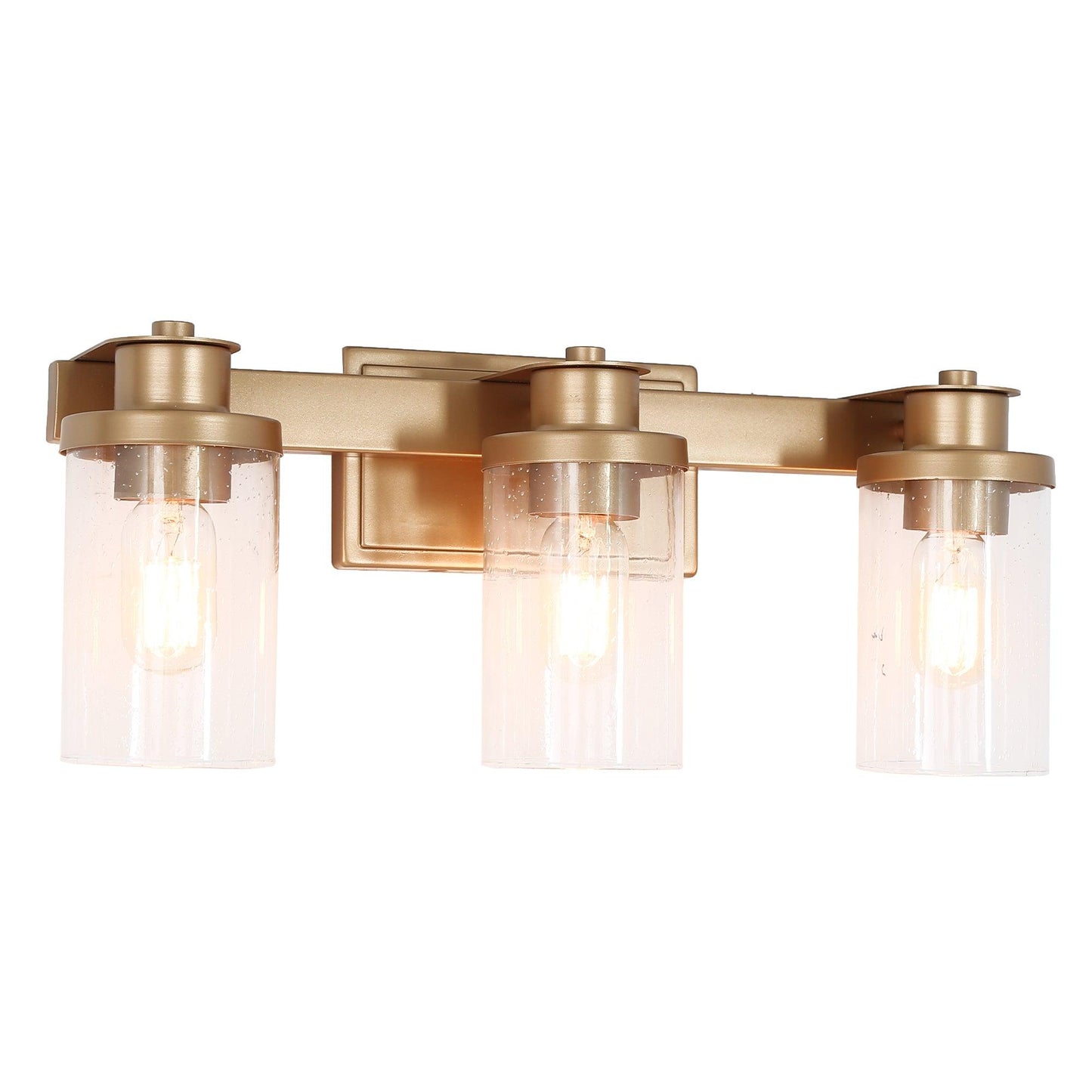 3-Light Gold Modern Seeded Glass Bathroom Vanity Lights Wall Sconces - Belles Lighting