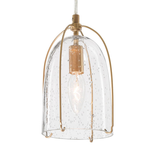 Modern 1-Light Gold Bell Pendant Lights with Seeded Glass Shade