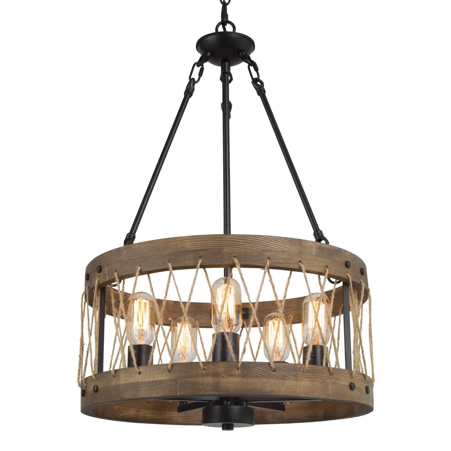 5-Light Wood Drum Chandeliers - Belles Lighting