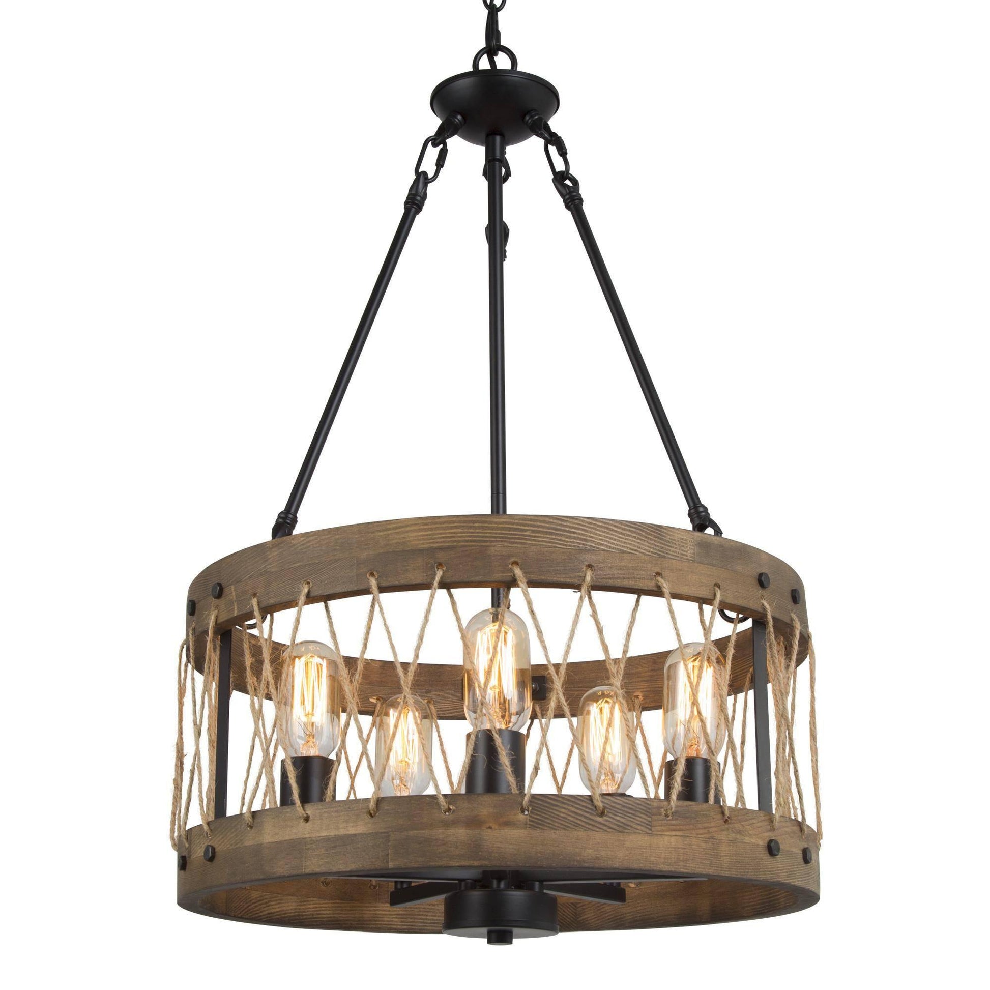 5-Light Wood Drum Chandeliers - Belles Lighting