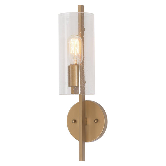 Modern 1-Light Gold Wall Sconce with Seeded Glass Shade