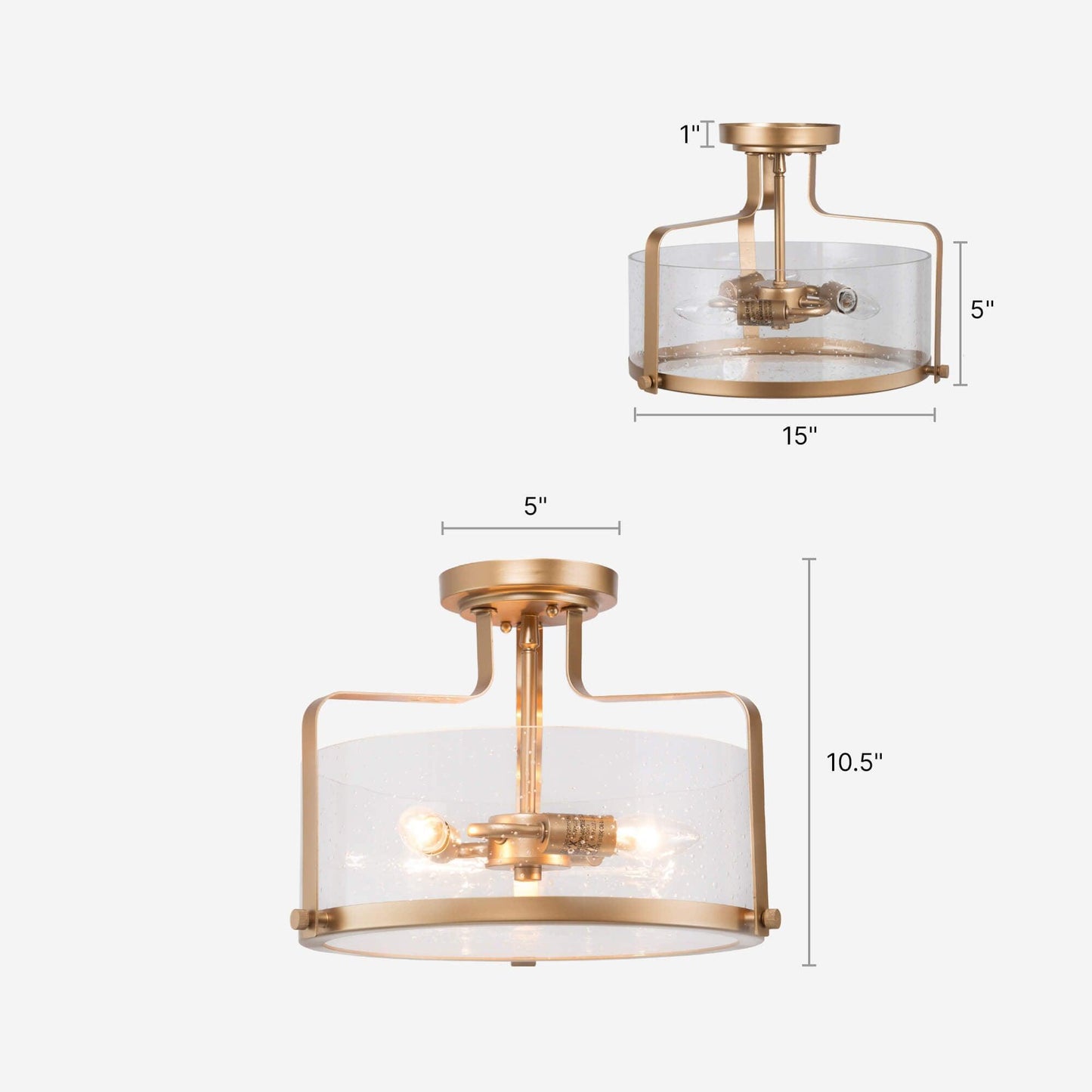 3-Light Gold Glass Semi Flush Mount Ceiling Light - Belles Lighting