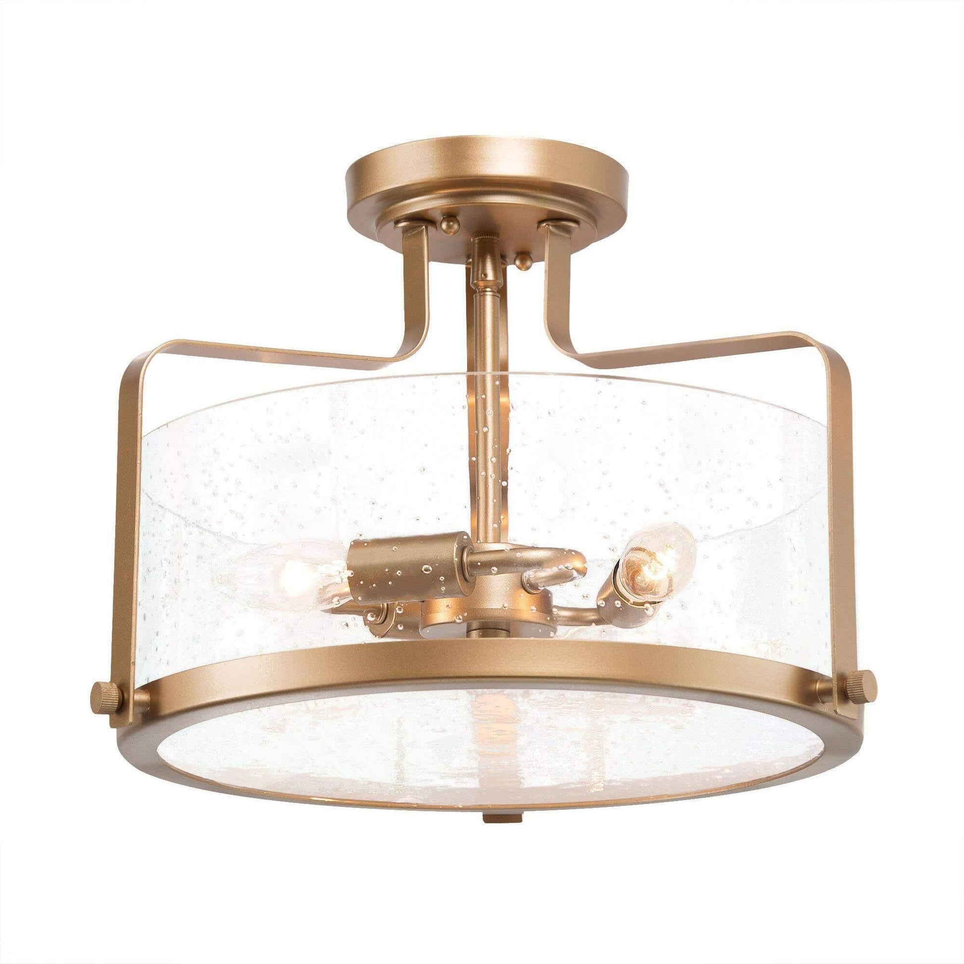 3-Light Gold Glass Semi Flush Mount Ceiling Light - Belles Lighting