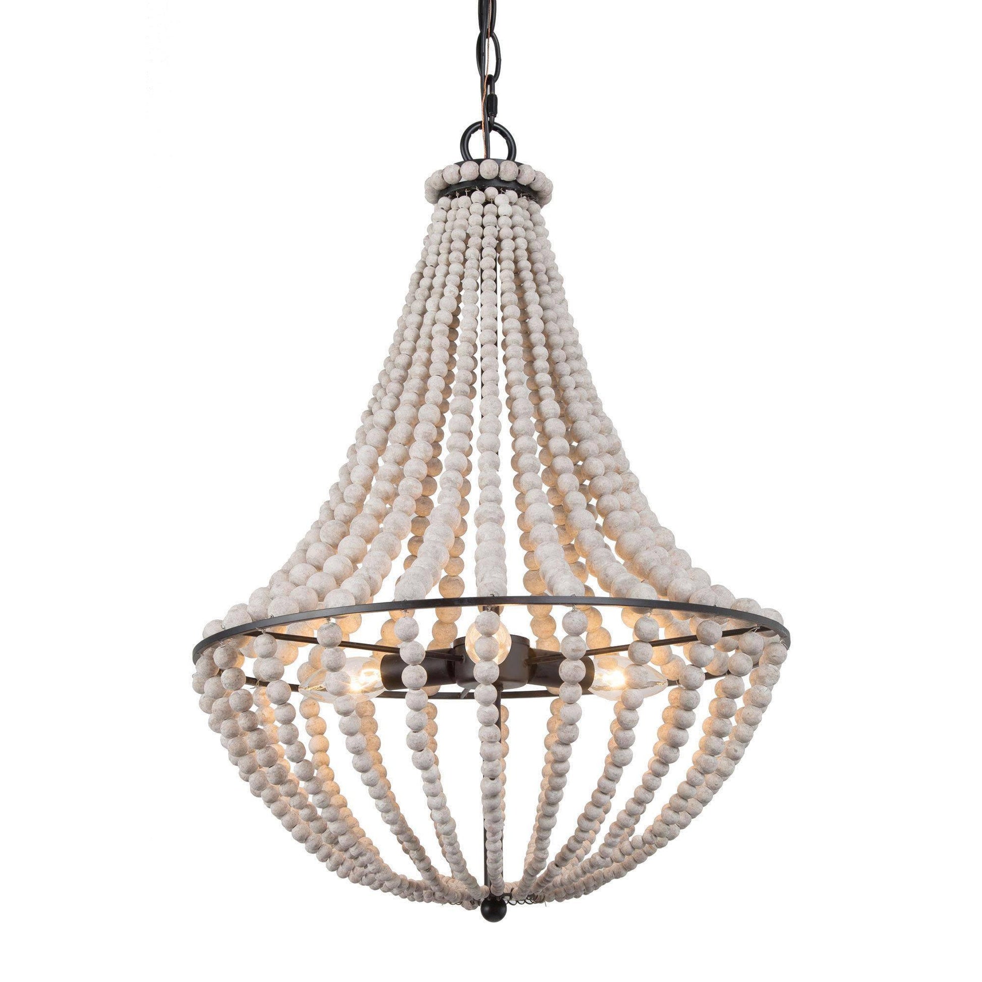 3-Light Wood Beaded Chandeliers - Belles Lighting