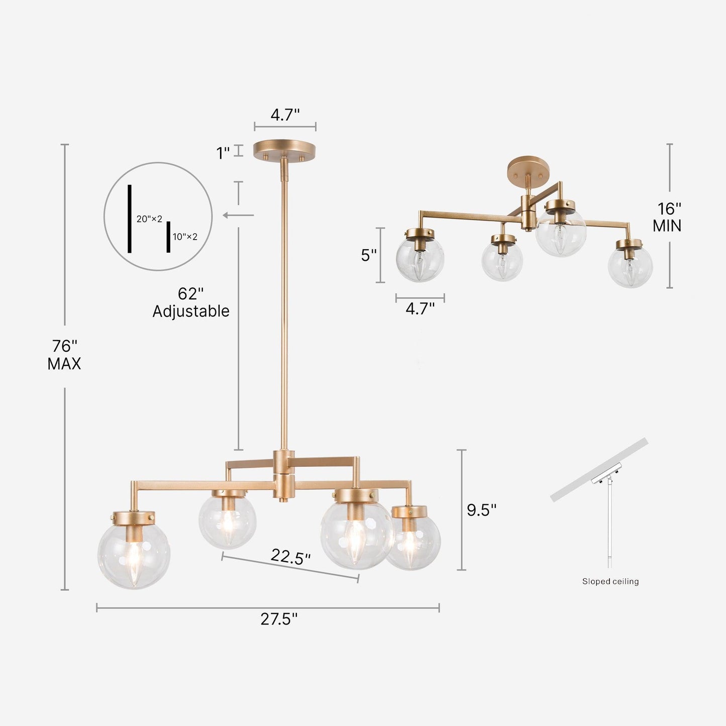 4-Light Modern Gold Globe Glass Chandeliers - Belles Lighting