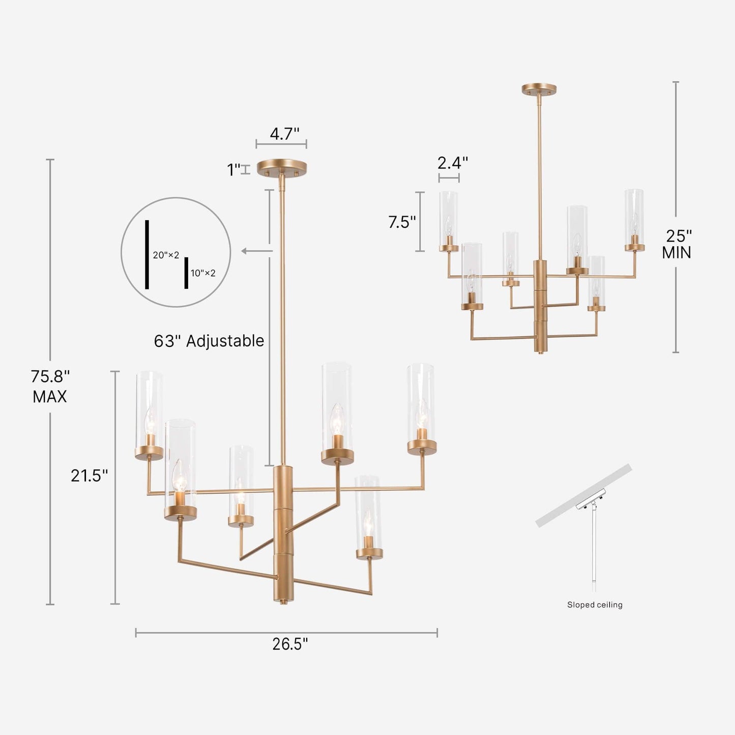 6-Light Gold Spin Chandeliers - Belles Lighting