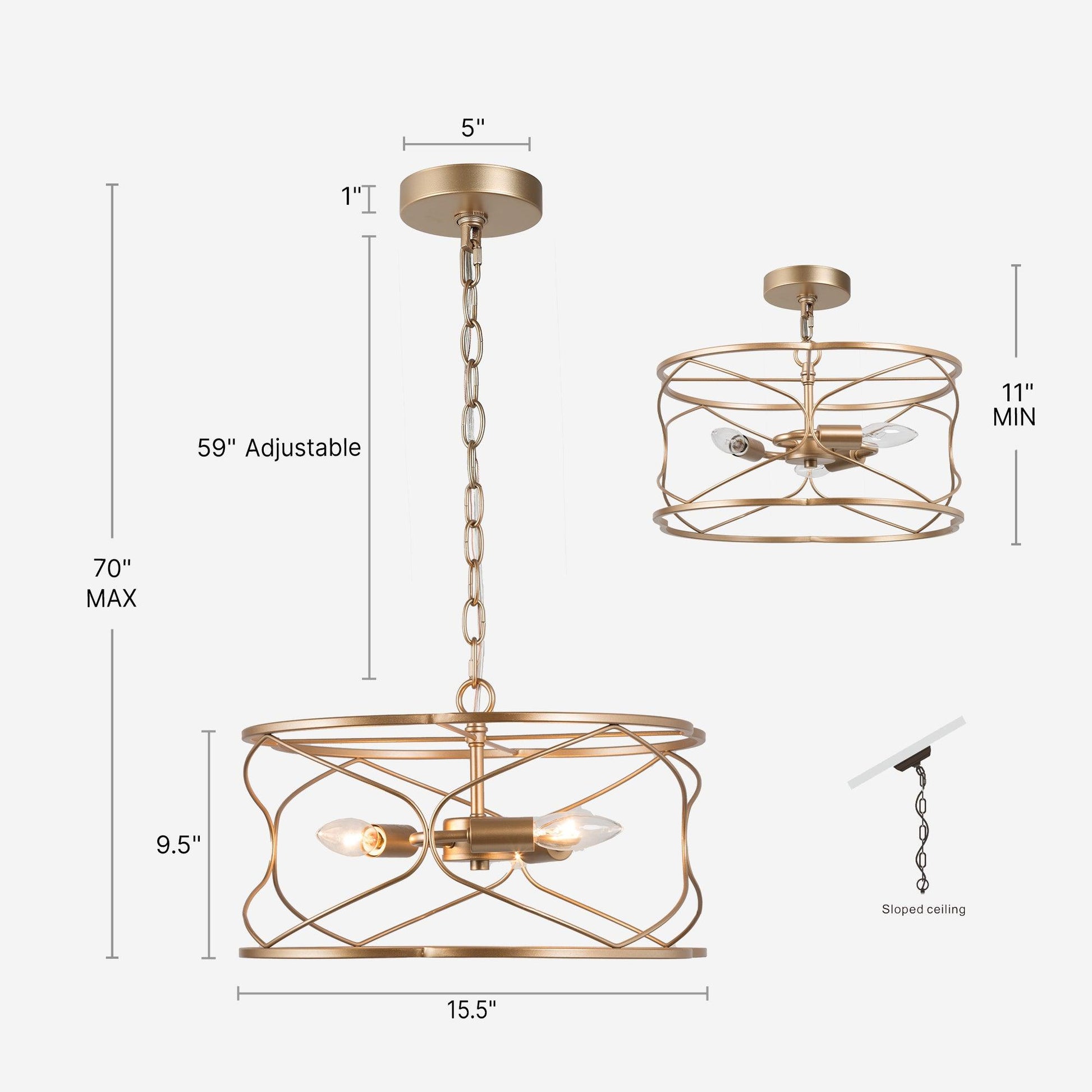 3-Light Gold Drum Chandelier - Belles Lighting