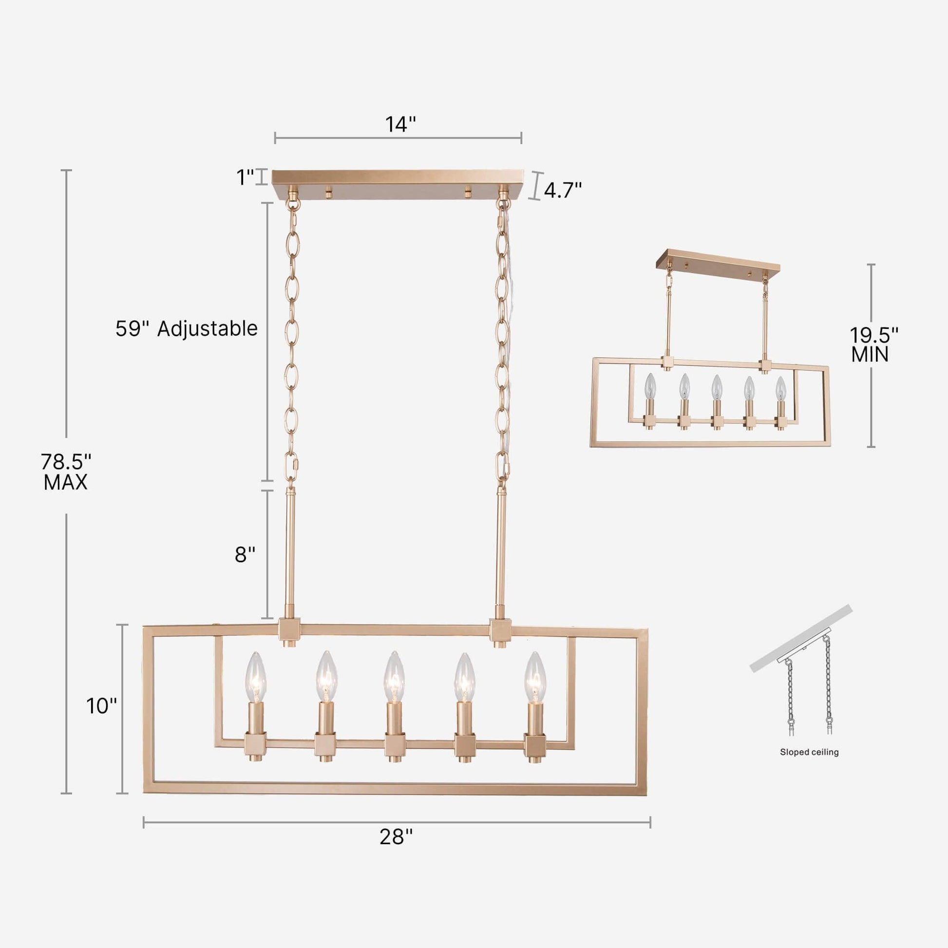 5-Light Gold Candle Chandeliers Linear Island Lights - Belles Lighting