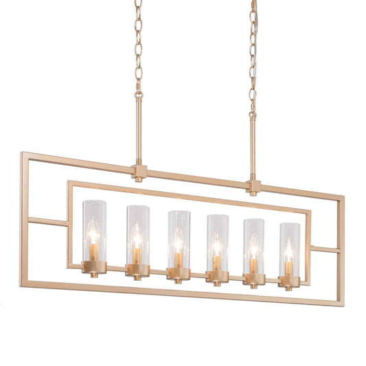 6-Light Gold Linear Glass Kitchen Island Chandelier - Belles Lighting