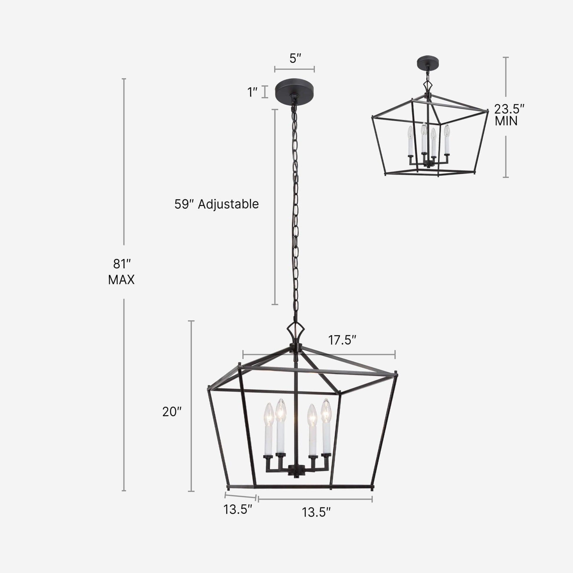 4-Light Black Lantern Cage Chandeliers - Belles Lighting