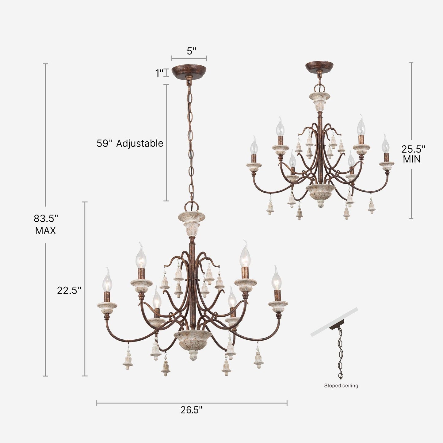 6-Light Classic Wood Chandeliers - Belles Lighting