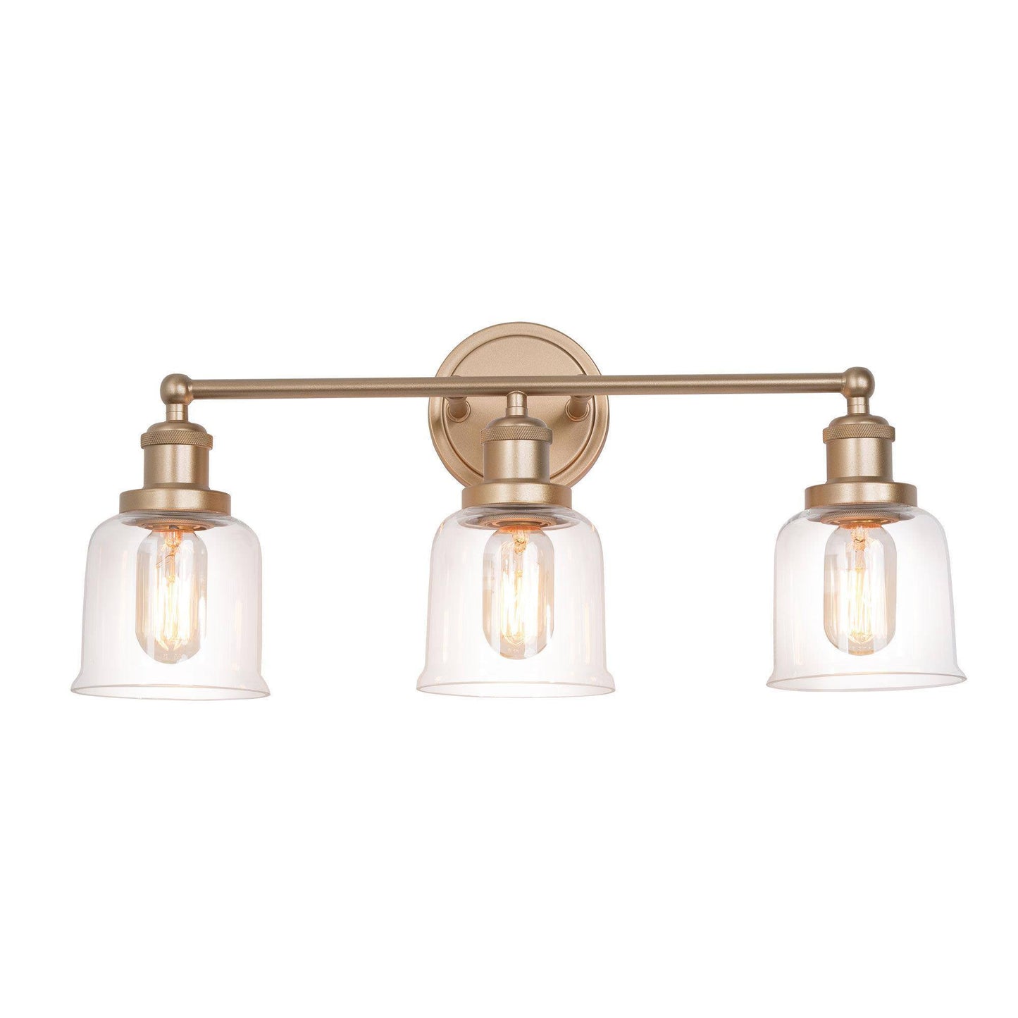 Modern 3-Light Gold Bathroom Vanity Light with Clear Glass Bell Shade