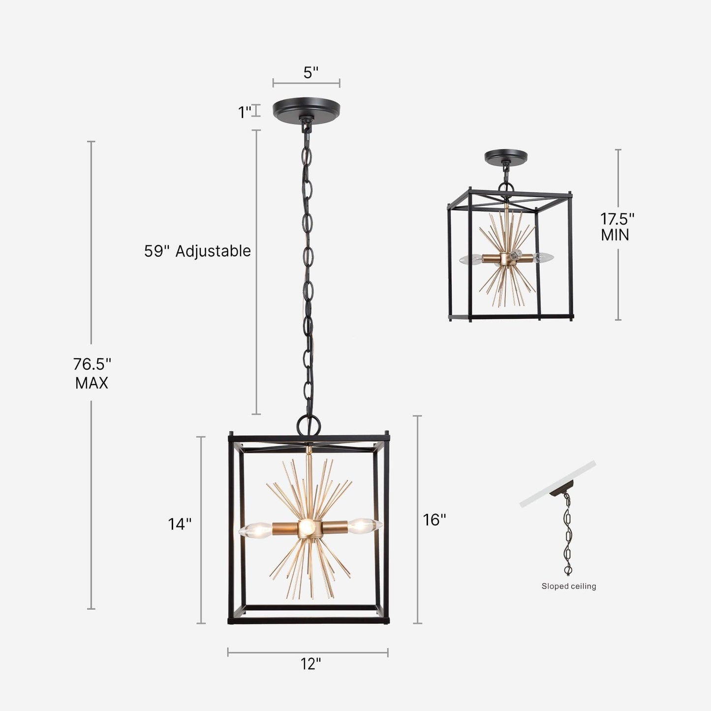 4-Light Sputnik Square Chandeliers - Belles Lighting