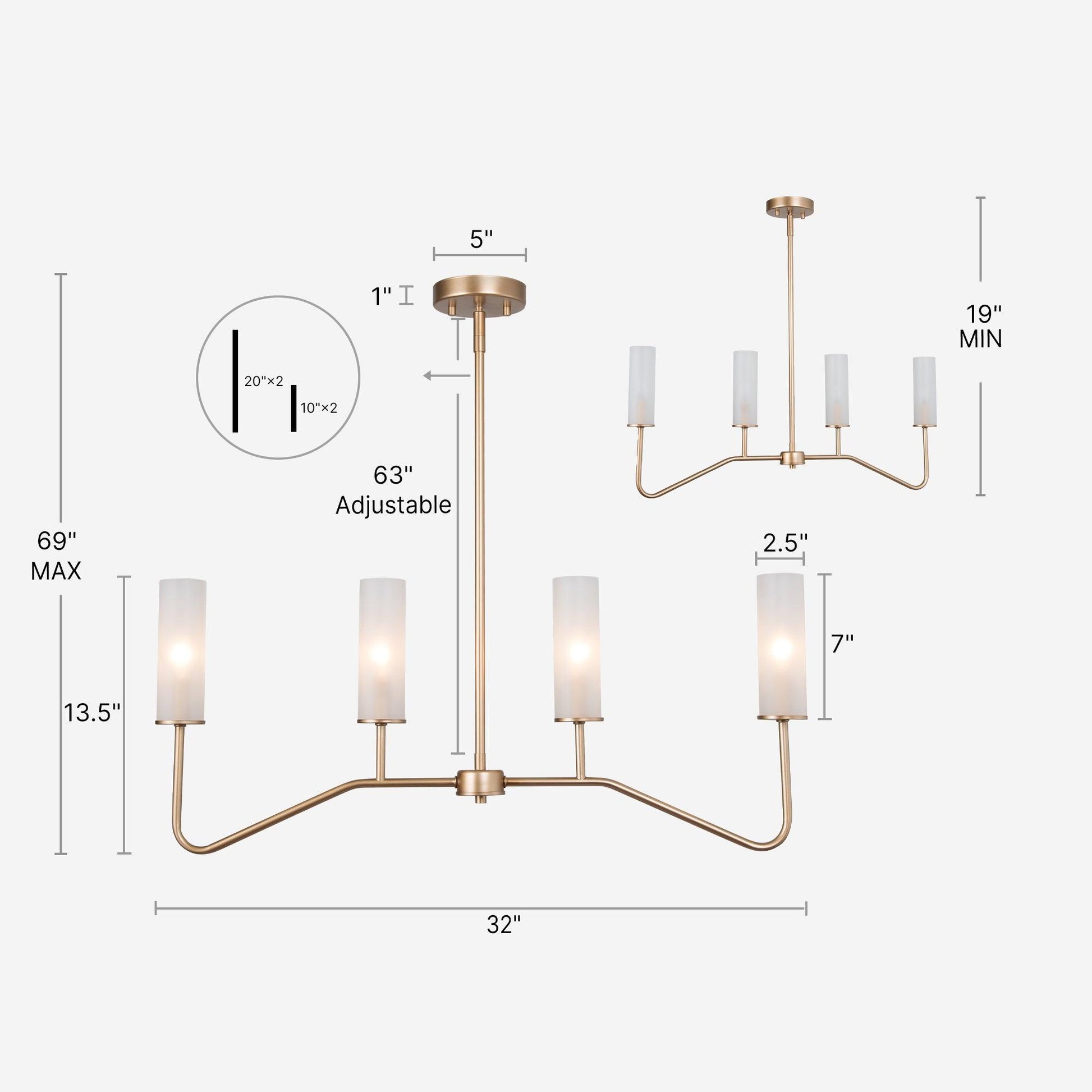 4-Light Modern Island Chandelier Lights with Frosted Glass Shade - Belles Lighting