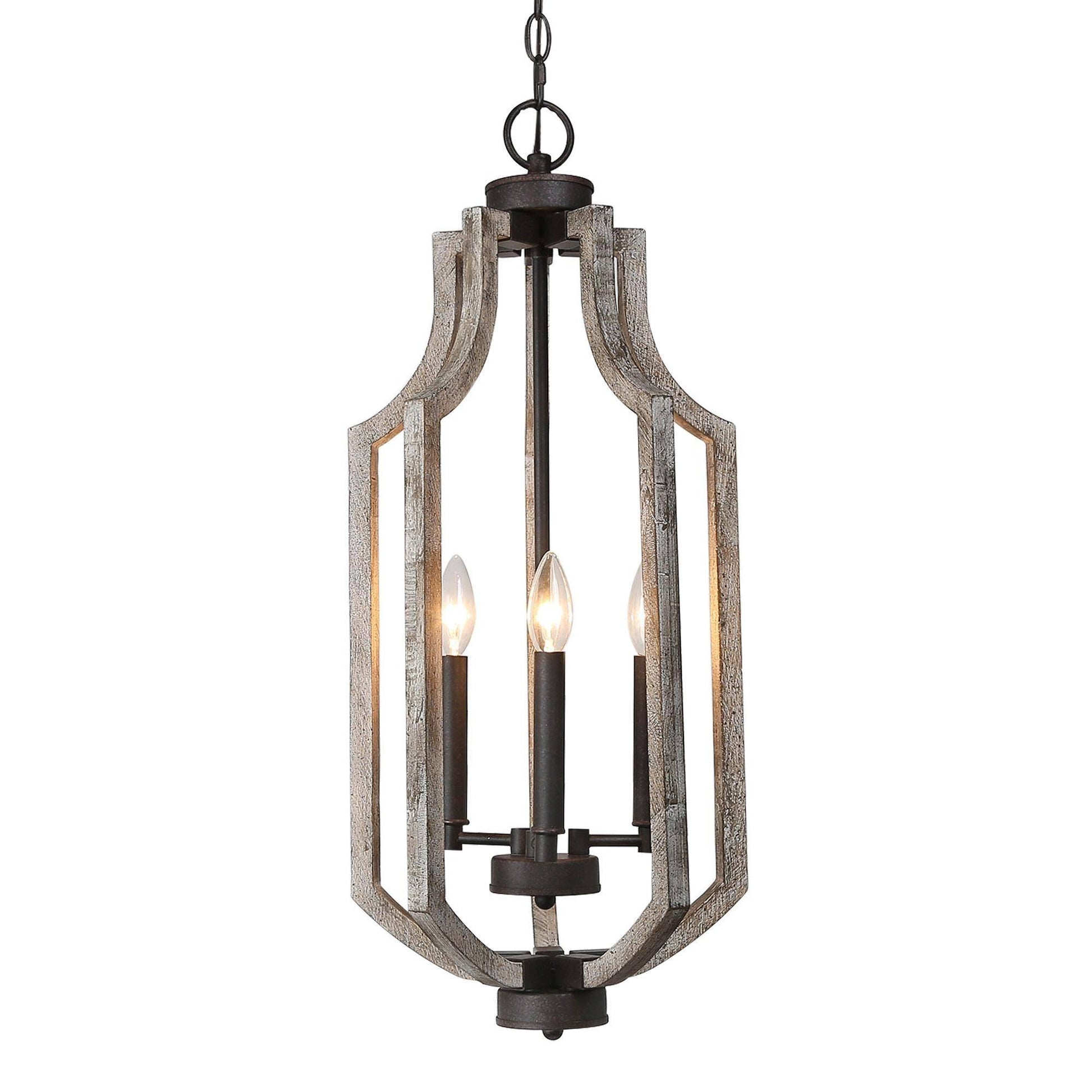 3-Light Wood Lantern Chandeliers - Belles Lighting