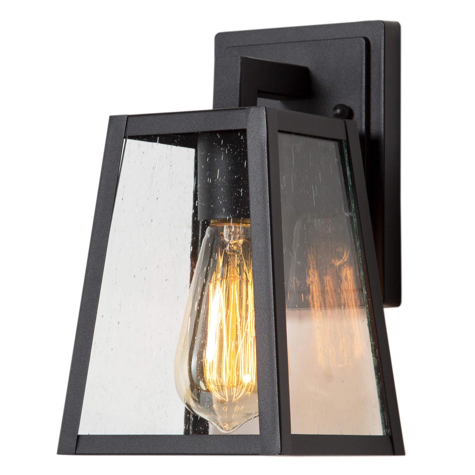 Black Outdoor Wall Light with Seeded Glass - Belles Lighting