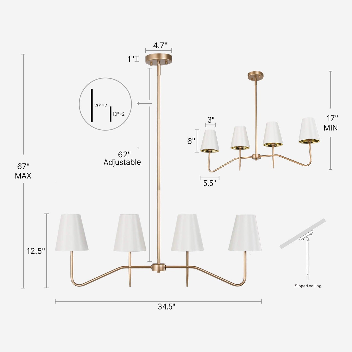 4-Light Gold Chandelier Linear Island Lights - Belles Lighting