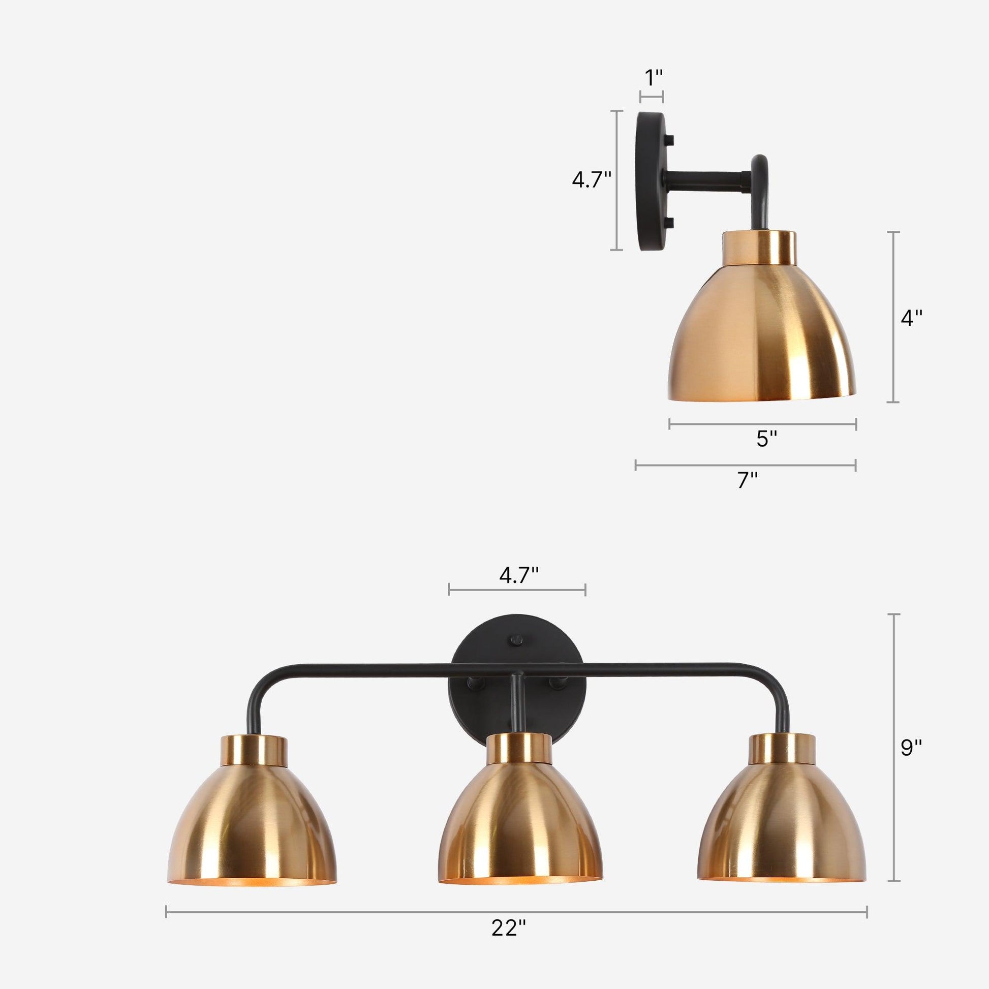 3-Light Black and Gold Bathroom Vanity Lights - Belles Lighting