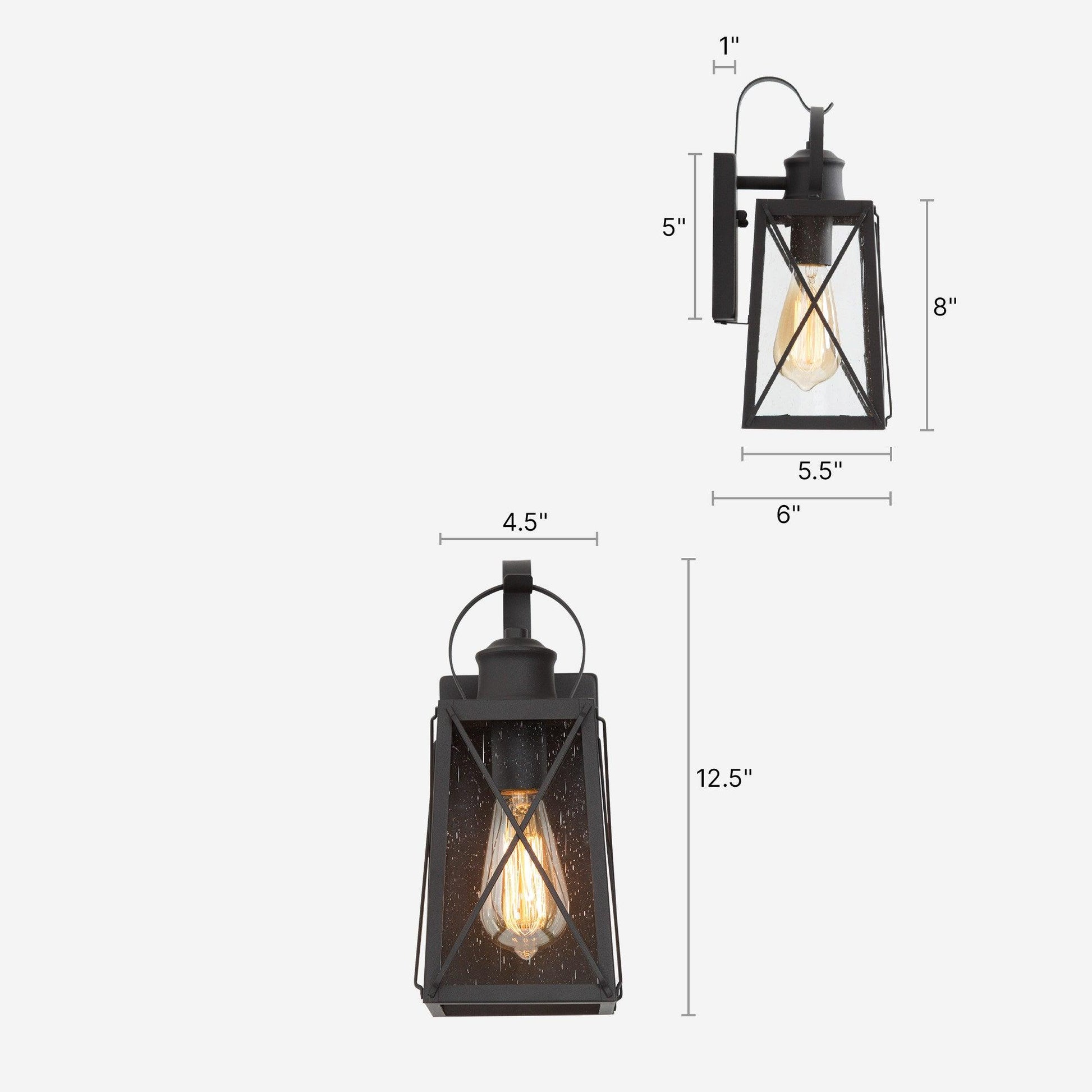 2 Pack Black 1-Light Outdoor Wall Light Lantern Patio Sconces - Belles Lighting