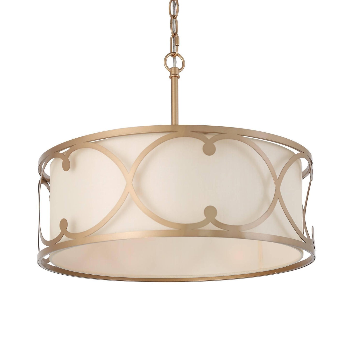 3-Light Gold Drum Fabric Chandeliers - Belles Lighting