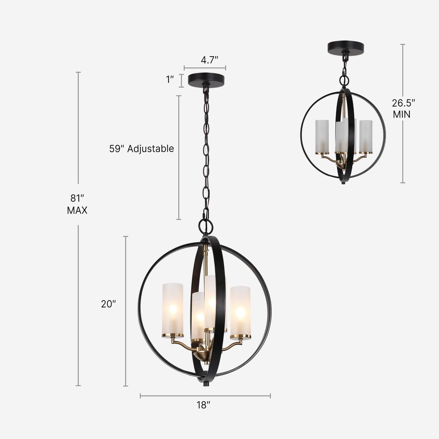 4-Light Globe Chandeliers with Glass Shade - Belles Lighting