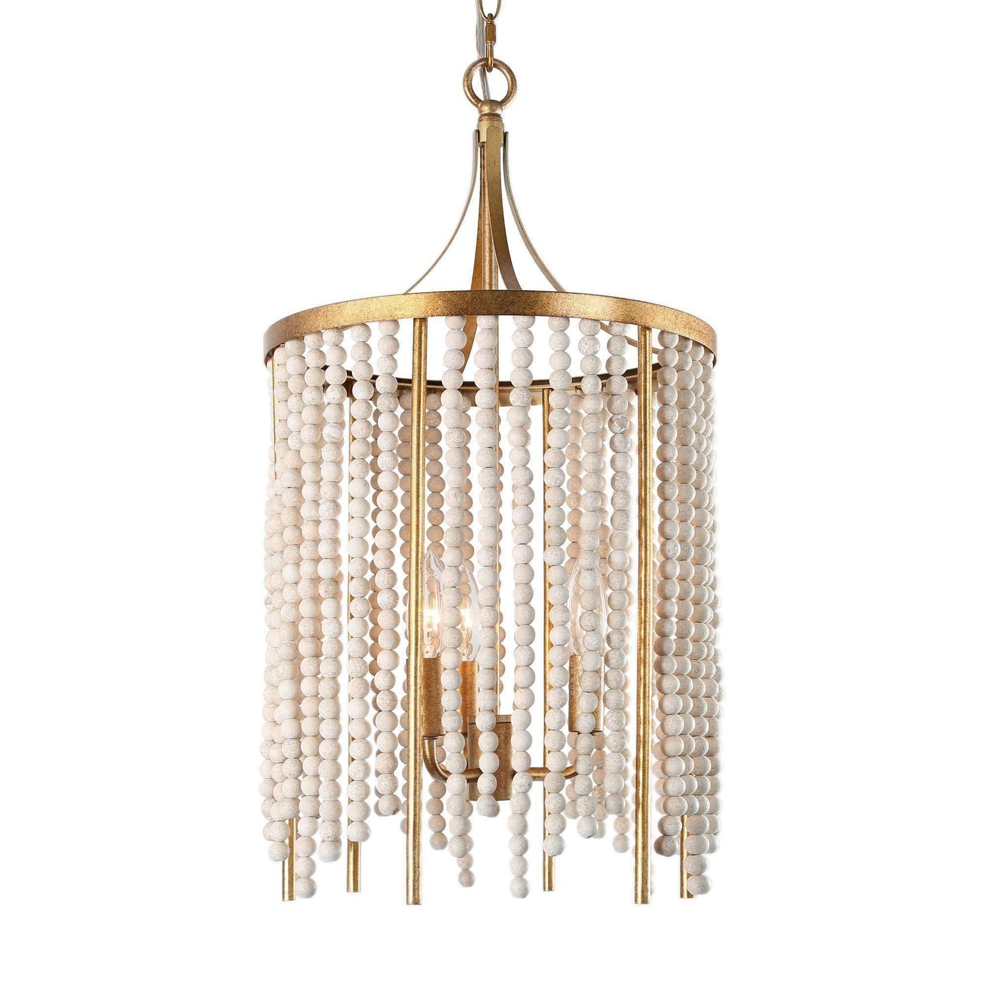 3-Light Wood Beaded Chandeliers Gold - Belles Lighting