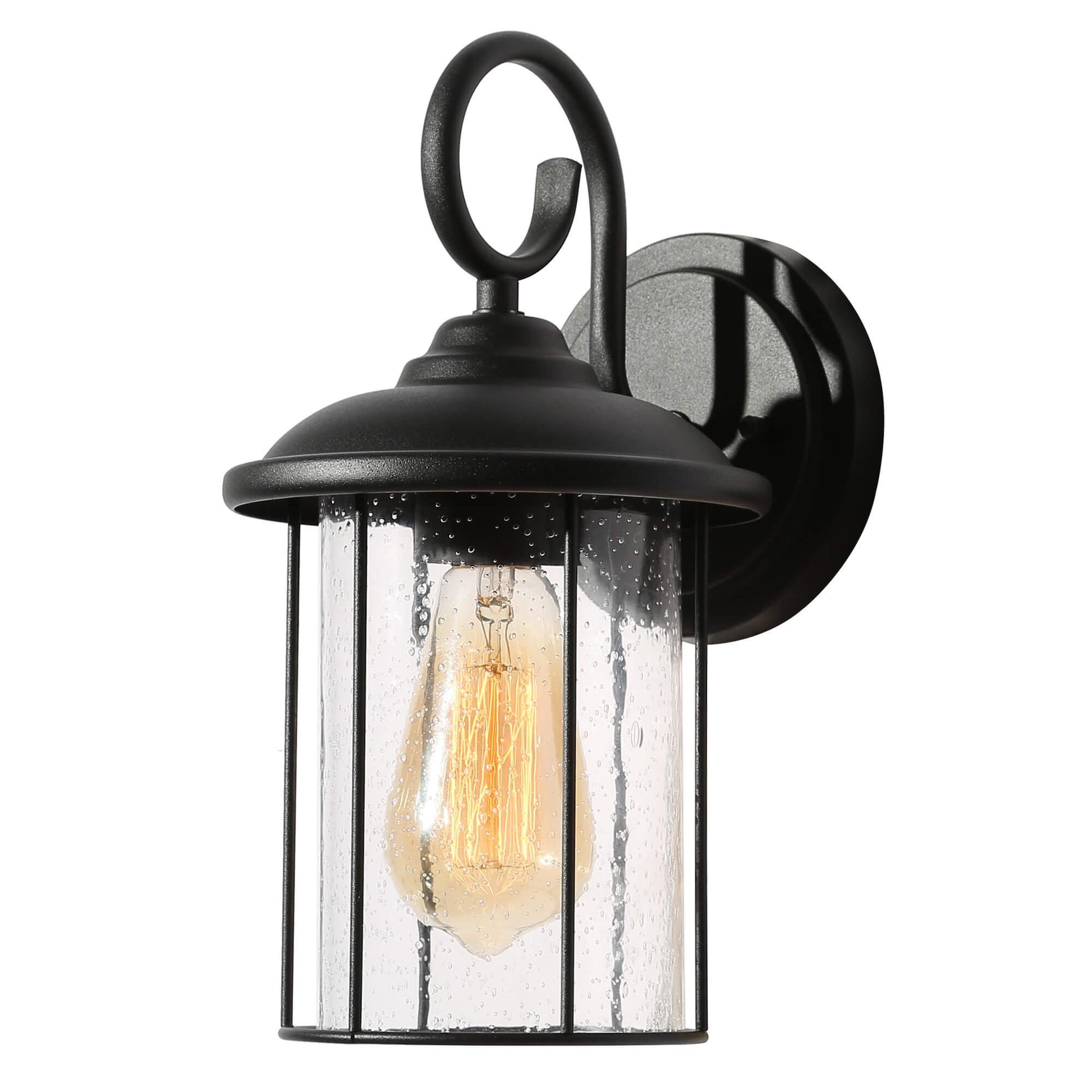 1-Light Outdoor Lantern Wall Light with Seeded Glass - Belles Lighting