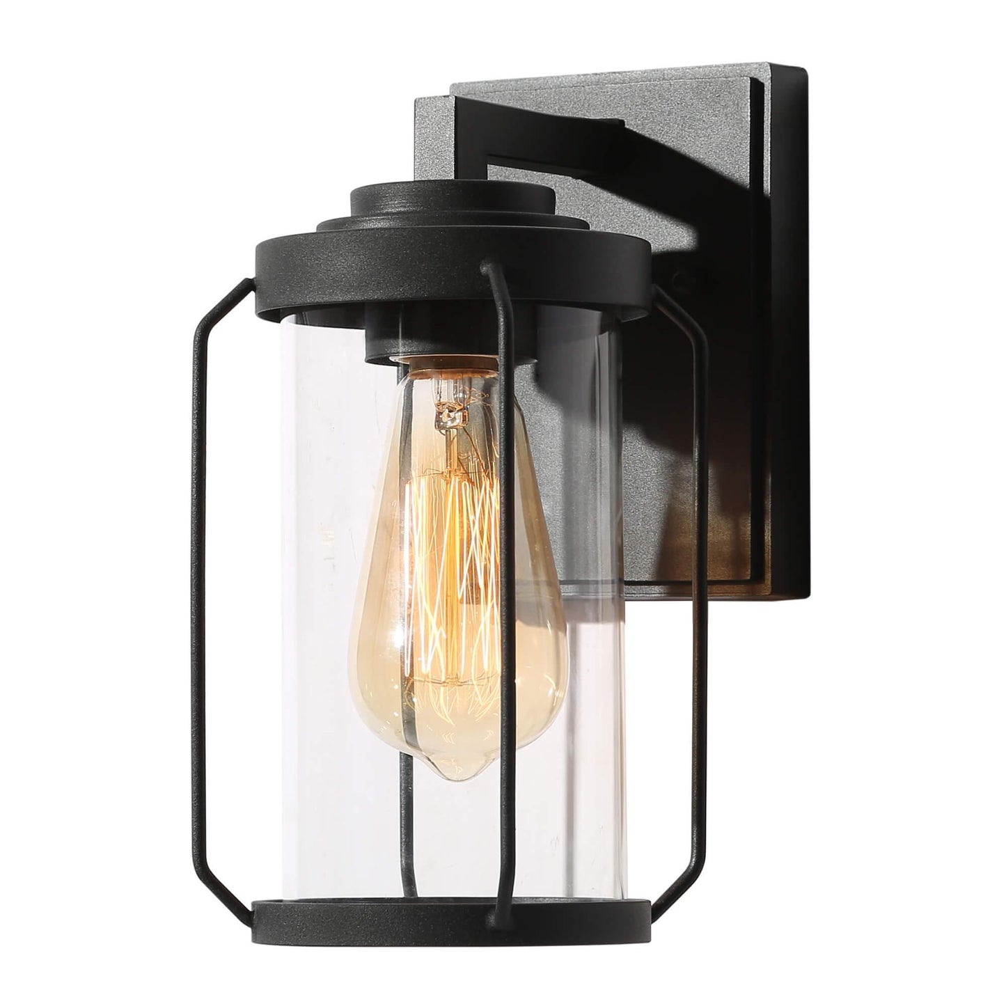 1-Light Brushed Black Outdoor Wall Light Fixture with Clear Glass Shade - Belles Lighting