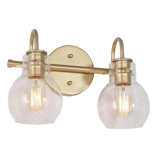 Modern 2-Light Gold Bathroom Vanity Light with Globe Clear Glass Shade