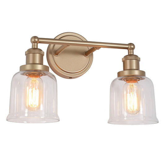 Modern 2-Light Gold Bathroom Vanity Light with Bell Clear Glass Shade