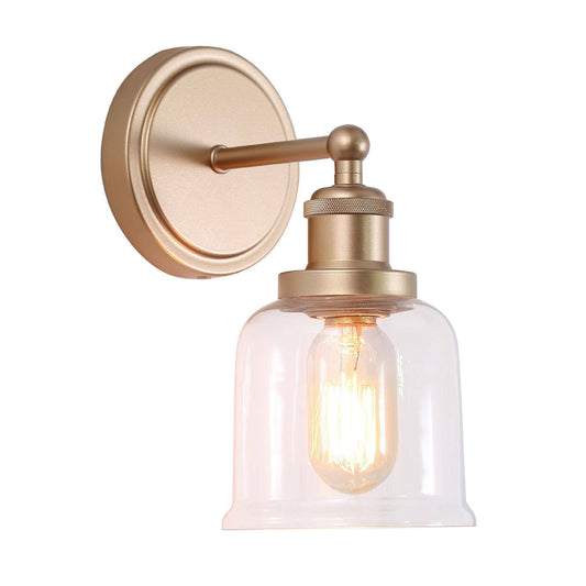 Modern 1-Light Gold Bell Wall Sconce with Clear Glass Shade