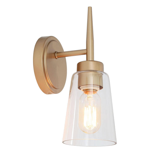 Modern 1-Light Gold Cone Wall Sconce with Clear Glass Shade