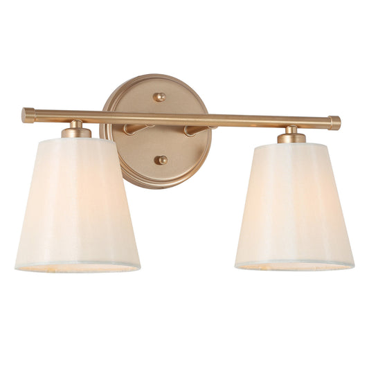 Modern 2-Light Gold Vanity Light with Cone Fabric Shade