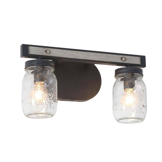 Farmhouse 2-Light Faux Wood Vanity Light with Mason Jar