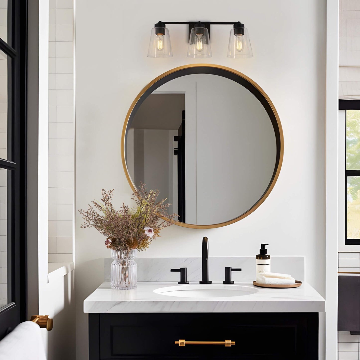 3-Light Black Vanity Lights Wall Sconces - Belles Lighting