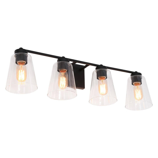 Modern Farmhouse 4-Light Black Vanity Light with Clear Cone Glass Shade