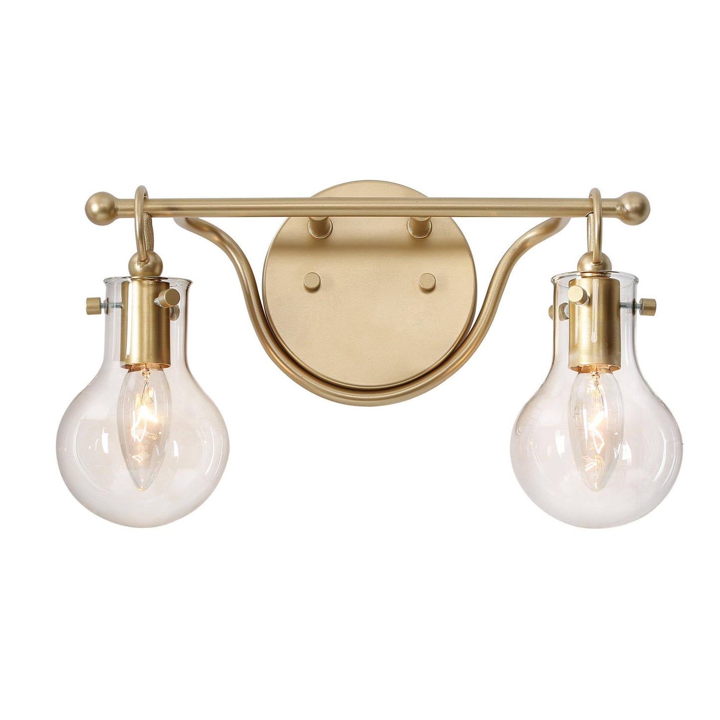 Modern 2-Light Gold Gourd Bathroom Vanity Light with Clear Glass Shade