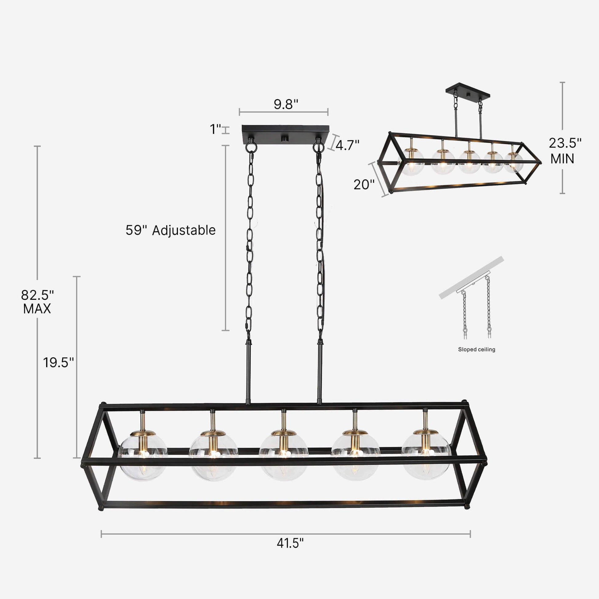 5-Light Globe Glass Chandelier Rectangle Island Lights - Belles Lighting