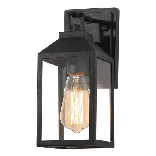 1-Light Black Outdoor Lantern Wall Light with Clear Glass - Belles Lighting