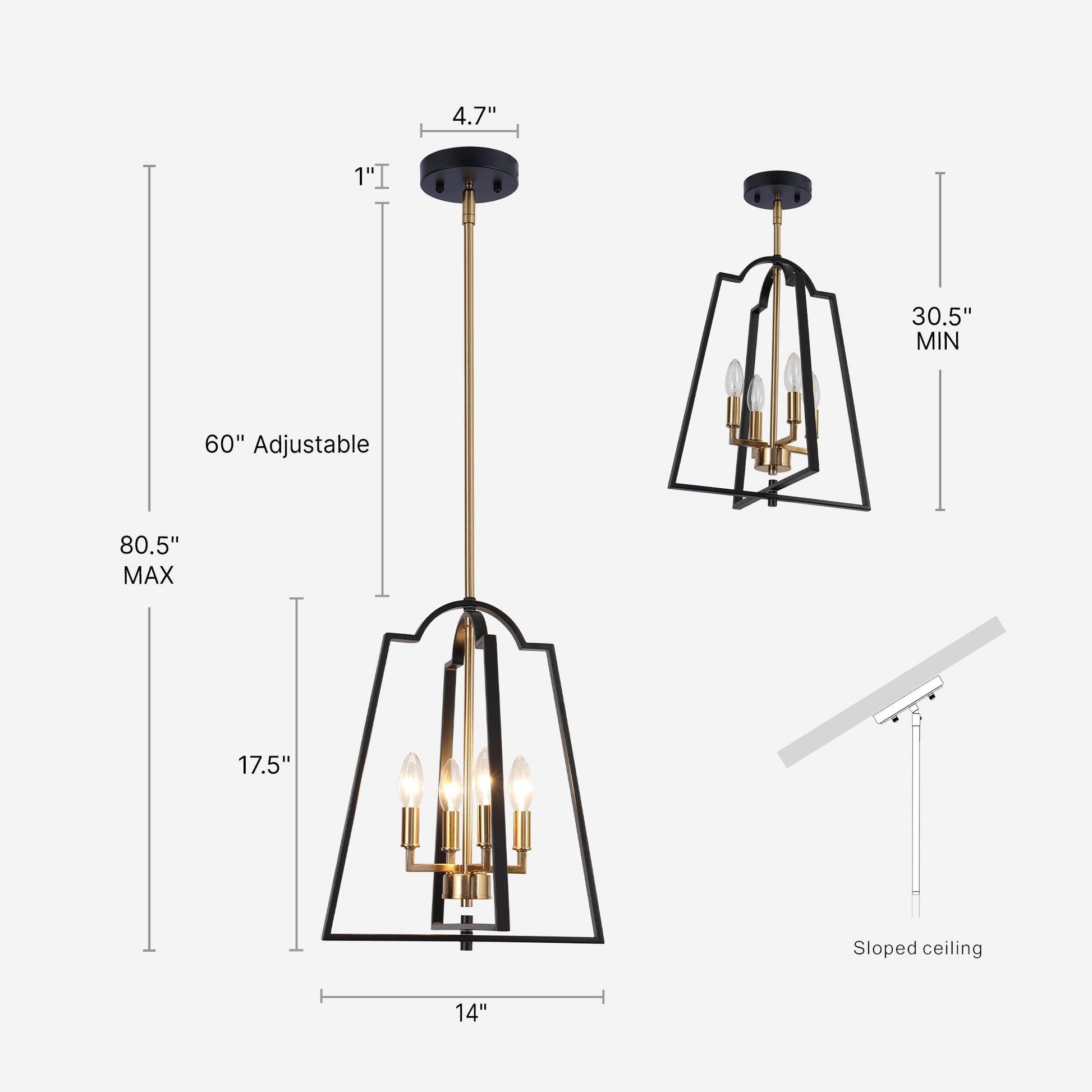 4-Light Black Gold Lantern Chandeliers - Belles Lighting