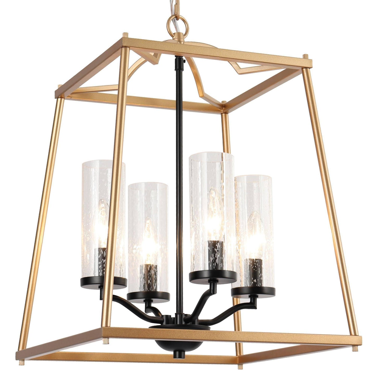 4-Light Gold Black Chandeliers with Seeded Shades - Belles Lighting